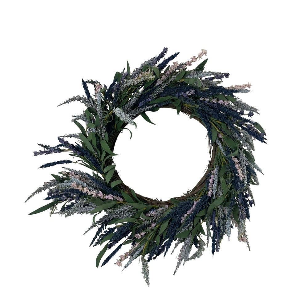 Lavender Eucalyptus Grapevine Wreath Purple Blue Faux Floral Front Door 22 Inch